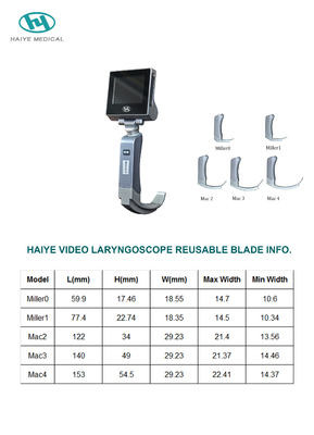 Airway Intubation Laryngoscope วิดีโอแข็งที่นำกลับมาใช้ใหม่ได้พร้อมใบมีดแบบใช้แล้วทิ้ง 5 ใบ